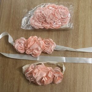 (2) Peach Floral Headband and belt for Kids